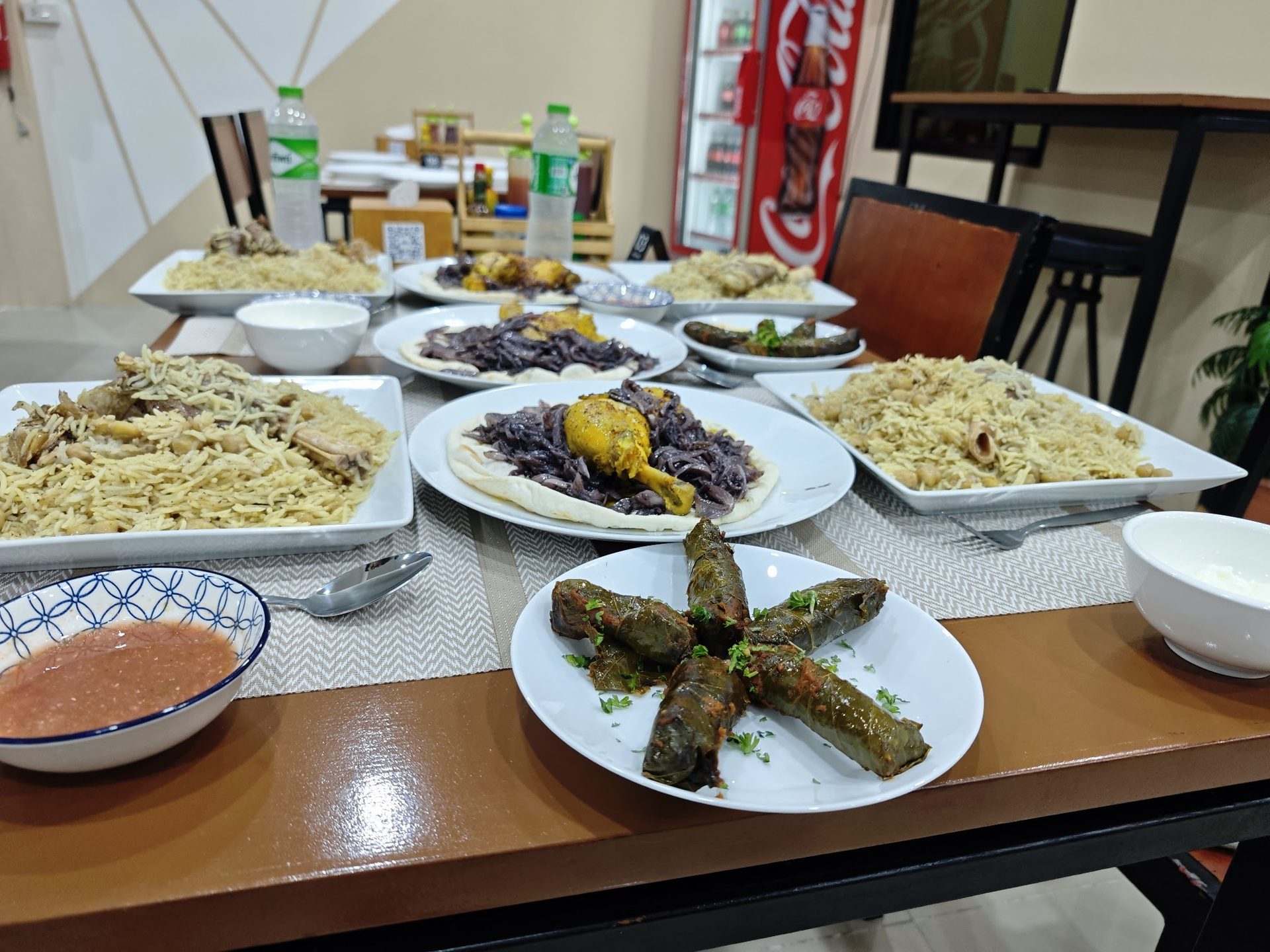 An Arabic dinner spread shared with friends